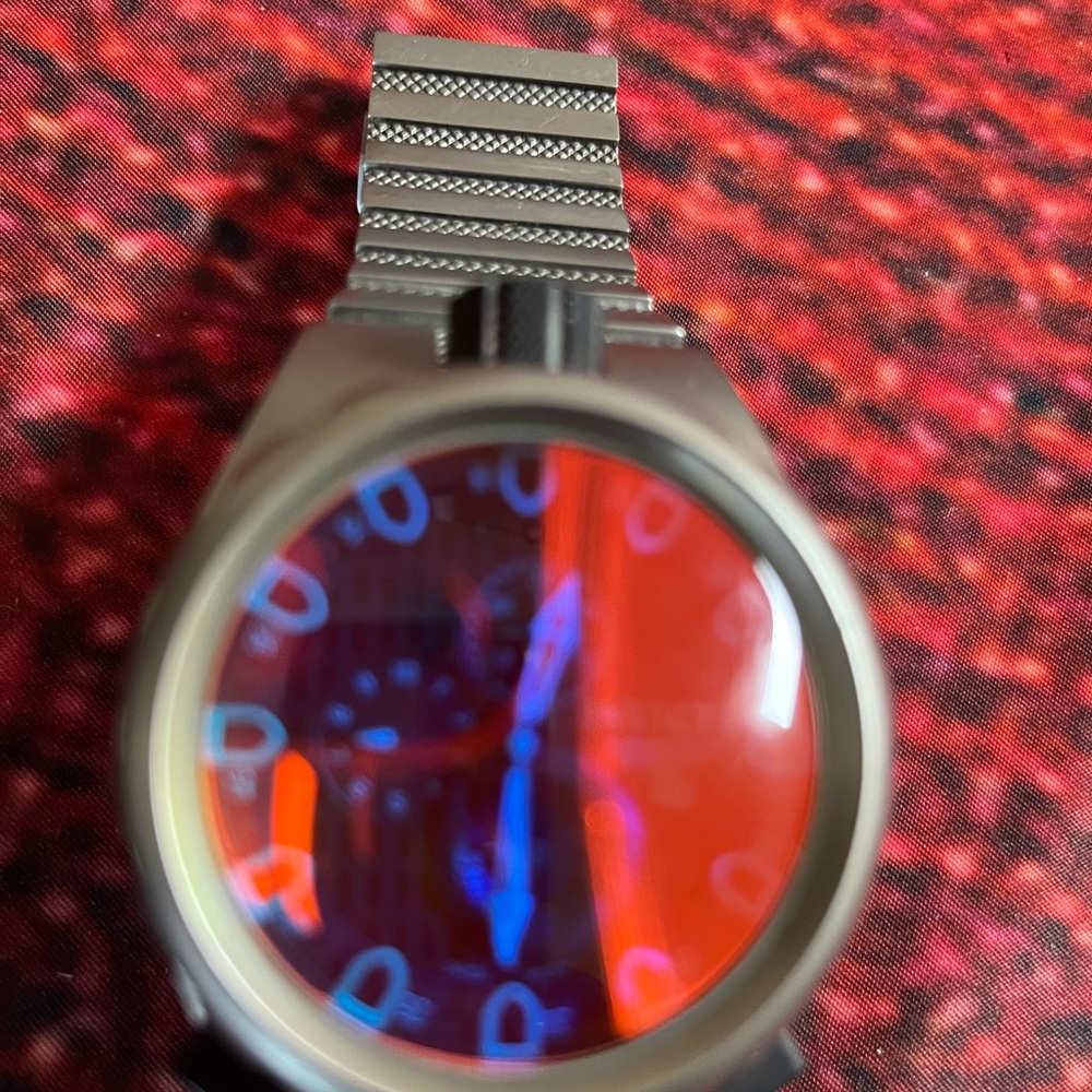Stainless Steel Digital Watch with Blue and Red Display
